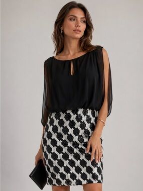 NWT Calvin Klein Black and White Sheath Sequined Mini Dress